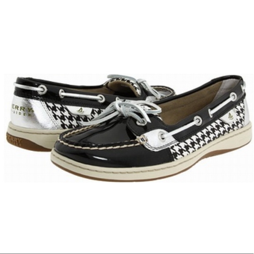 Sperry topsiders patent leather houndstooth shoes